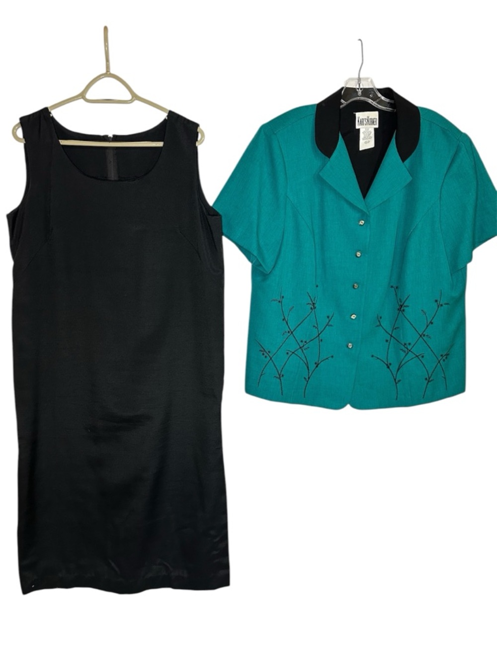 Vintage Kari’s Korner 2pc Set Teal Embroidered Jacket & Black Sheath Dress 22W